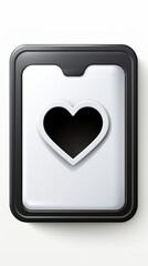 Black Heart Icon in 3D Button Design on White Background

