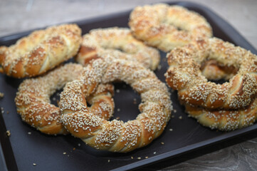 homemade Turkish bagels - simit with sesame seeds 5