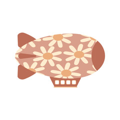 Summer Dirigible with daisy flowers. Perfect print for poster, card, sticker. Isolated vector illustration for decor and design.