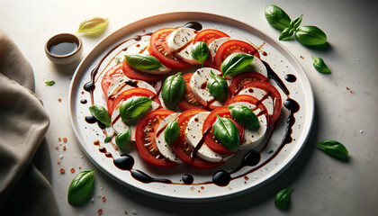 A glamorous illustration of Caprese Salad with Balsamic Glaze