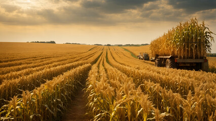Corn field, corn field during harvest