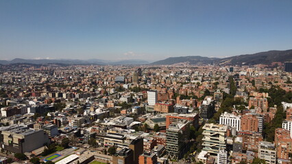 Fototapeta na wymiar aerial view of parks and streets of the city of Bogota