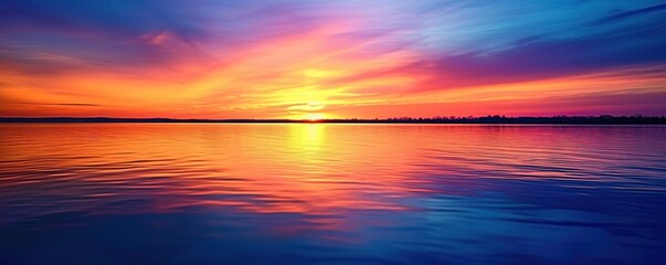 view of the lake at sunset - obrazy, fototapety, plakaty