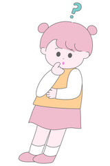 頭の上にはてなをうかべ考え事をしている女の子のイラスト
