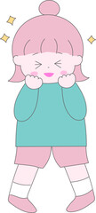 お団子ヘアの女の子が喜んでいる全身イラスト