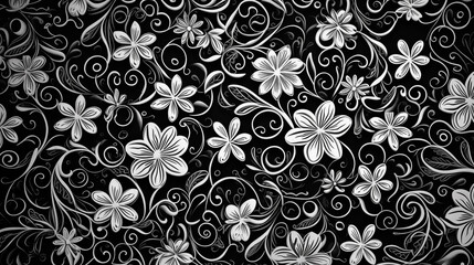 black and white seamless pattern Background, Botanical Illustration Backdrop, HD Wallpapers PC
