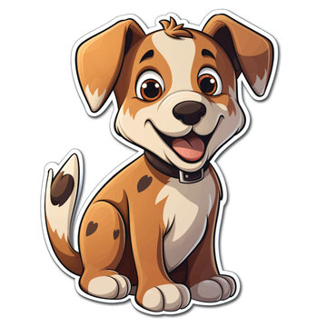 A Sticker Template of Dog Cartoon Character, Isolated.