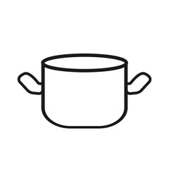Very simple pot line vector icon, pictogram. Cooking black label, cooking pot symbol, boiling time outline vector illustration isolated on white background