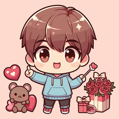 Free high quality design boy celebrate valentine day with holding love 
