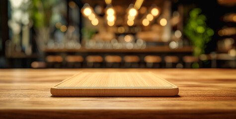Empty wooden board on table . Kitchen interior mock up for design and product display. Ready for display, Banner, for product montage