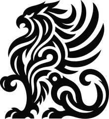modern tribal tattoo griffin, abstract line art of mythology creatures, fantasy, minimalist contour. Vector