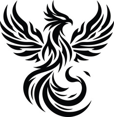 Fototapeta na wymiar modern tribal tattoo phoenix, abstract line art of mythology creatures, fantasy, minimalist contour. Vector