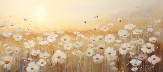 Outdoor nature wildflowers chamomile daisy plant herbal landscape.Painting painted with oil paints...