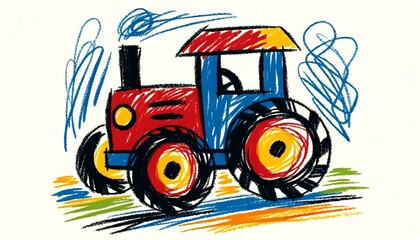 Tractor child drawing. Generative AI - obrazy, fototapety, plakaty