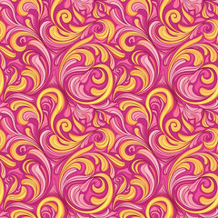 Pink and Yellow Swirl Background Seamless Pattern