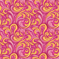 Pink and Yellow Swirl Background Seamless Pattern