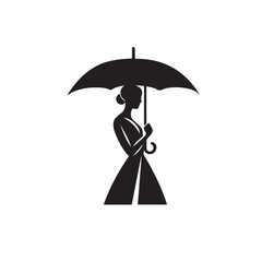 Simple logo of a woman under umbrella, flat style.