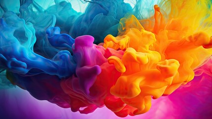 Fototapeta premium Color drops in water, abstract color mix, colored background, art, ink color mix paint falling on water