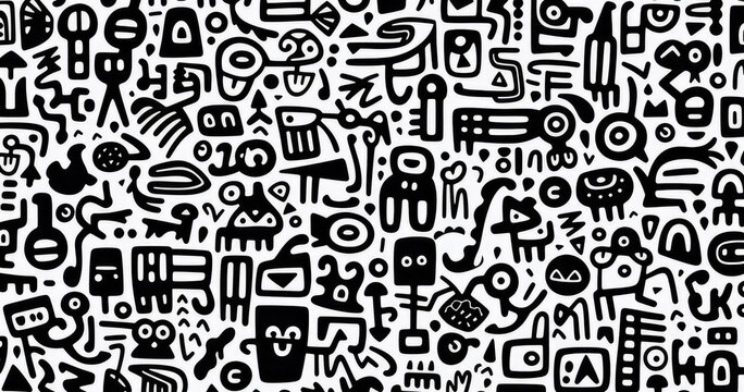 monochrome whimsical doodles seamless pattern vector