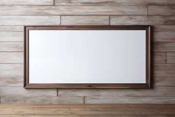 Wooden frame mockup up on a white wall, and wooden floor, Interior poster mockup