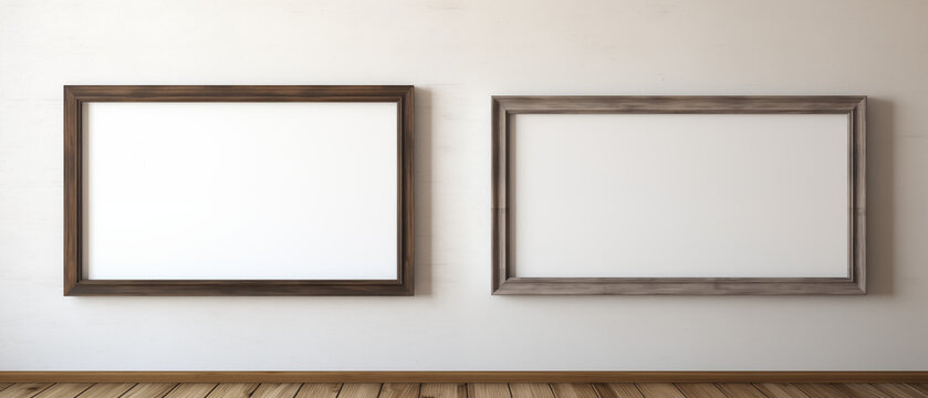 Wooden frame mockup up on a white wall, and wooden floor, Interior poster mockup
