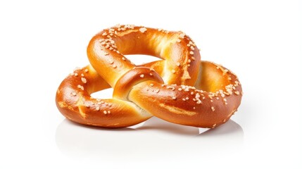 fresh baked pretzel closeup, isolated white background