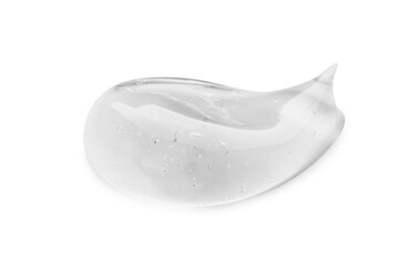 Sample of clear cosmetic gel isolated on white, top view