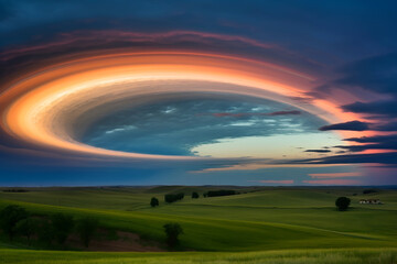 Fototapeta premium Sunset over Tuscany, Italy. Long exposure photograph.