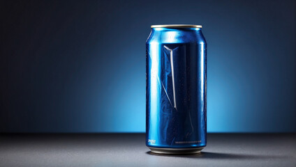  metallic drink can on Blue background