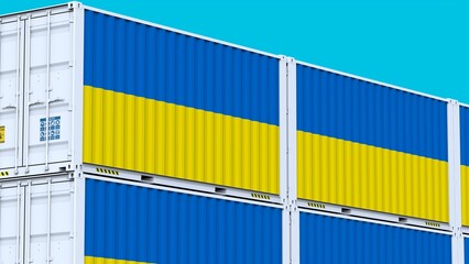 Ukraine logo Icons of Global Commerce Logo and Flag on Metal Shipping Containers