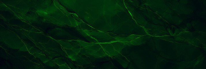 Obraz na płótnie Canvas Wide panoramic surface of green marble abstract stone texture with neon veins dark tone. For banner, background design