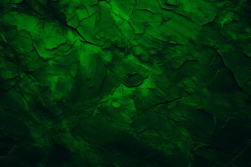 Naklejka na ściany i meble Green neon stone background banner wallpaper design. Dark rock grunge texture. Mountain surface close-up cracked empty copy space