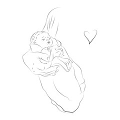 silhouette of baby and mother's hand