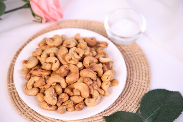 Grilled cashew nuts in a bowl