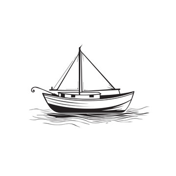 Boat in cartoon, doodle style . Image for t shirt. Isolated 2d vector illustration in logo, icon, sketch style, Eps 10, black and white. AI Generative