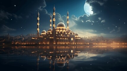 Beautiful mosque. Ramadan Kareem. generative ai