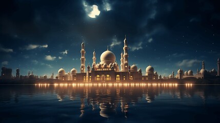 Beautiful mosque. Ramadan Kareem. generative ai - obrazy, fototapety, plakaty
