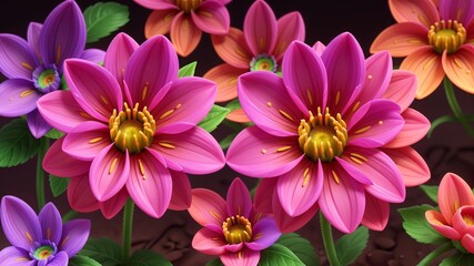 Obraz premium Colorful dahlia glowing flower floral Clipart, high quality resolution, beautiful flowers, 3d design.