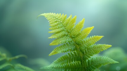 A beautiful nature backdrop with a close up of a fern with waterdrops and blurred background.
