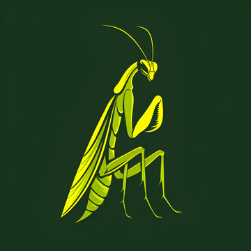 A logo illustration of a praying mantis on a green background. Created with generative AI.