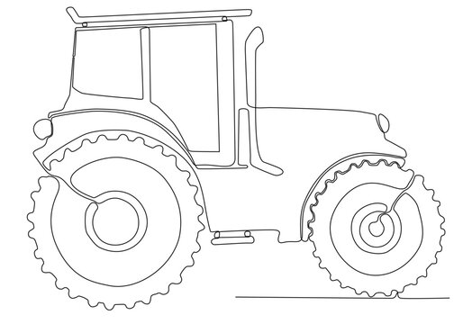 Continuous Line Drawing of a tractor with small front tires