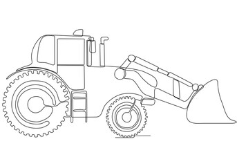 Continuous Line Drawing of a tractor with small front tires
