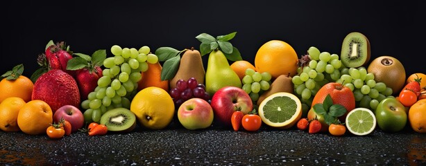 assorted fresh fruit on black background