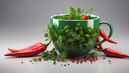 red hot chili peppers on green background