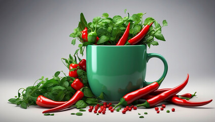 red hot chili peppers on green background