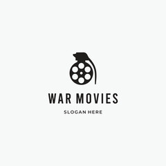 War movies logo, grenade combine with film roll logo design concept
