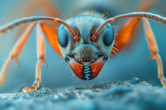 close up ant face, macro portrait. Generated AI