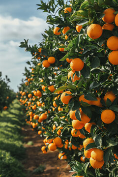 original photo of orange plantations, press photo style, bright sunny photos taken on a Sony