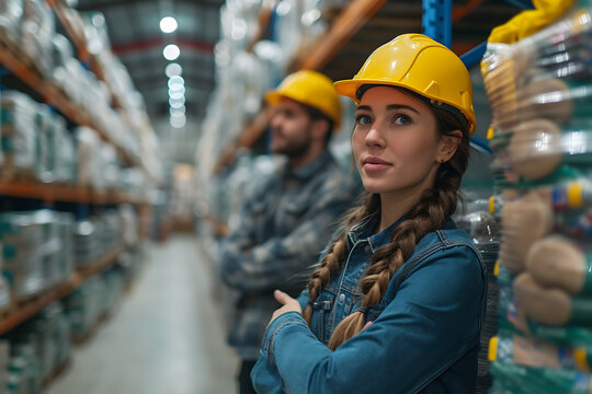 workers talking in a warehouse 