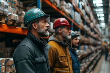 workers talking in a warehouse 